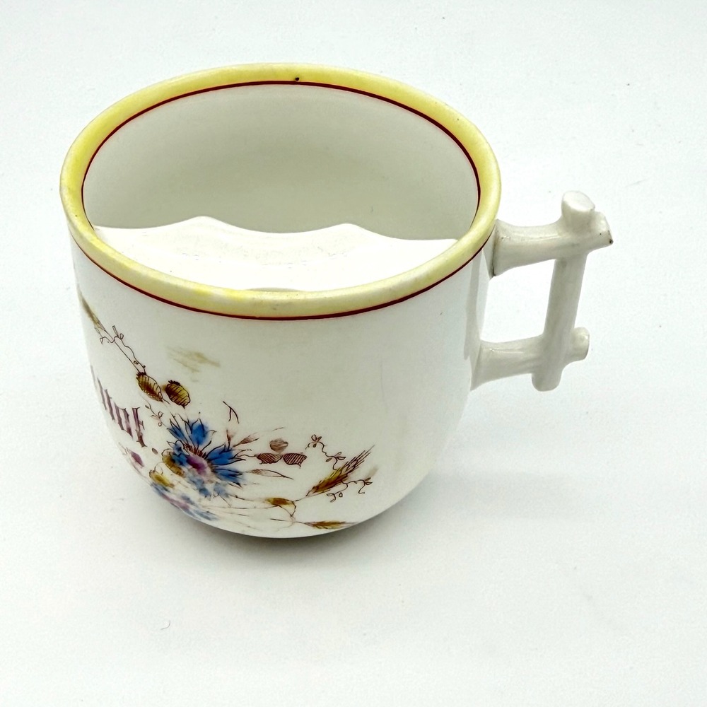 Antique‎ Germany Mustache Cup Porcelain Floral Forget Me Not Branch Handle White